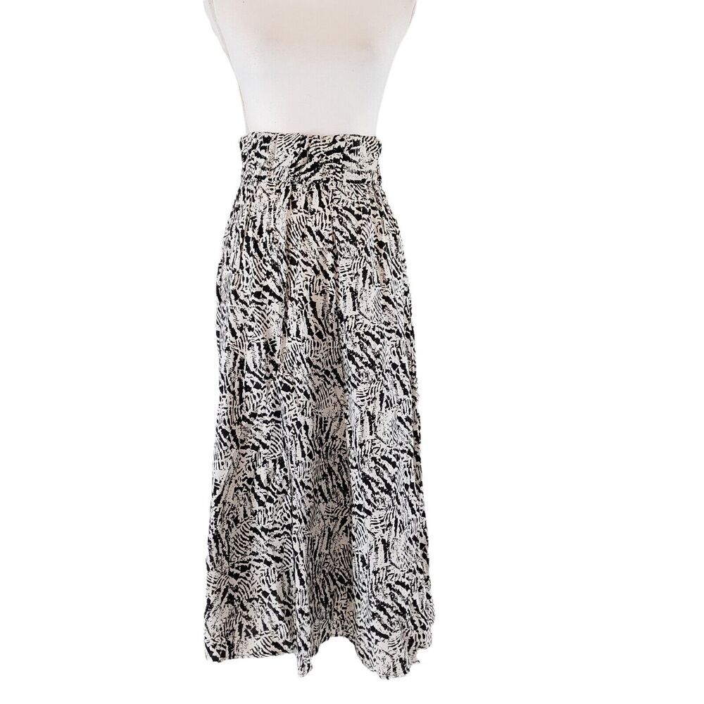 Vintage Francine Browner SIZE 3 Maxi Skirt White Black Abstract DRY ELASTIC USA